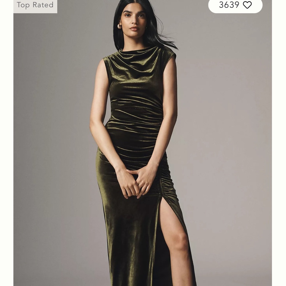 BHLDN Olive Green Velvet Dress